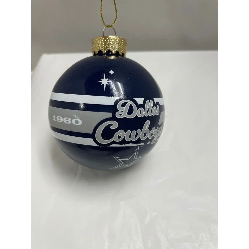 Dallas Cowboys NFL FOCO Glass Ball Christmas Ornament Navy Blue Silver 2025 1960